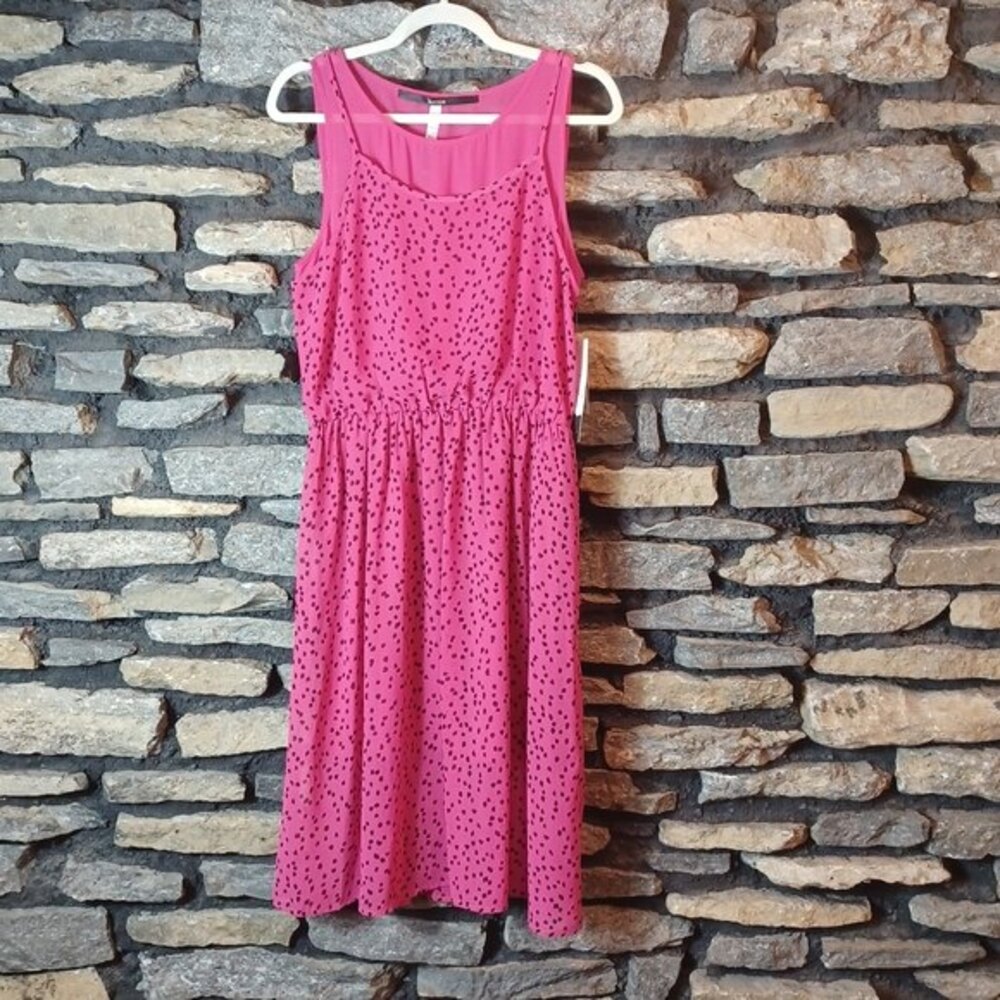 Kensie Pink Sleeveless Midi Dress with Black Dot Print